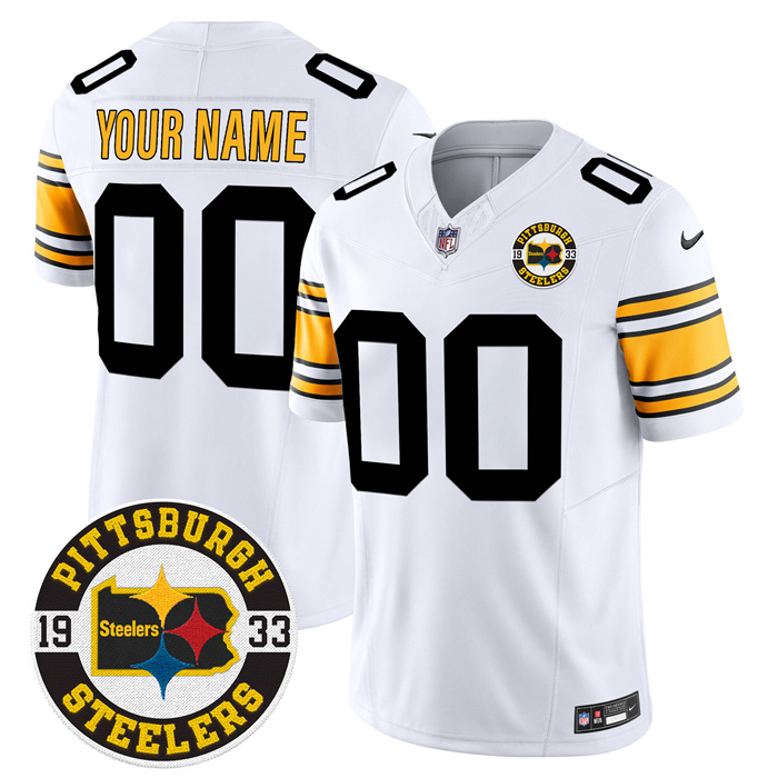 Men's Pittsburgh Steelers Custom Throwback 1933 Patch White big Number F.U.S.E. Vapor Limited Stitched Jersey