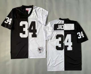 Men's Oakland Raiders #34 Bo Jackson Mitchell & Ness 1988 Throwbacks Authentics Split Black White NFL Jersey