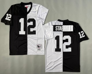 Men's Oakland Raiders #12 Kenny Stabler Split Black White Mitchell & Ness 1976 Throwbacks NFL Authentics Jersey