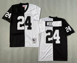 Men's Oakland Raiders #24 Charles Woodson Mitchell & Ness 1998 Throwbacks Authentics NFL Split Black WhiteJersey