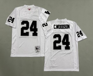 Men's Oakland Raiders #24 Charles Woodson Mitchell & Ness 2002 Throwbacks Authentics NFL White Jersey
