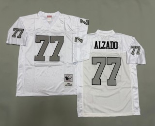 Men's Oakland Raiders #77 Lyle Alzado Mitchell & Ness 1984 Throwbacks Authentics White Silver NFL Jersey