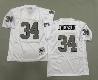 Men's Oakland Raiders #34 Bo Jackson Mitchell & Ness 1987 Throwbacks Authentics White Silver NFL Jersey