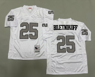 Men's Oakland Raiders #25 Fred Biletnikoff Mitchell & Ness Throwbacks Authentics White Silver NFL Jersey