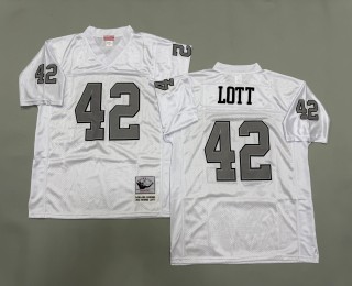 Men's Oakland Raiders #42 Ronnie Lott Mitchell & Ness Throwbacks Authentics White Silver NFL Jersey