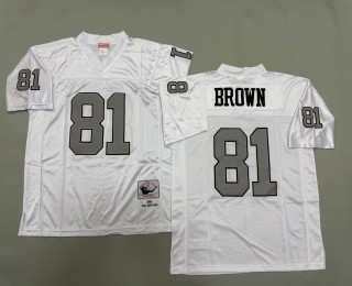 Men's Oakland Raiders #81 Tim Brown Mitchell & Ness 1994 Throwbacks Authentics White Silver NFL Jersey
