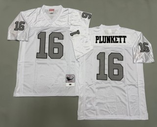 Men's Oakland Raiders #16 Jim Plunkett Mitchell & Ness 1980 Throwbacks Authentics White Silver NFL Jersey