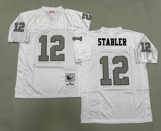 Men's Oakland Raiders #12 Kenny Stabler White Silver Mitchell & Ness 1976 Throwbacks NFL Authentics Jersey