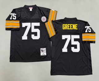 Men's Pittsburgh Steelers #75 Joe Greene Mitchell & Ness 1975 Throwbacks Authentics Bold Black Jerseys