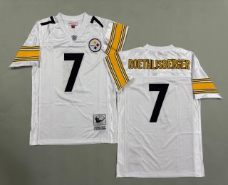 Men's Pittsburgh Steelers #7 Ben Roethlisberger Mitchell & Ness Throwbacks Authentics White Jersey