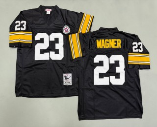 Men's Pittsburgh Steelers #23 Mike Wagner Mitchell & Ness Throwbacks Authentics Bold Black Jerseys
