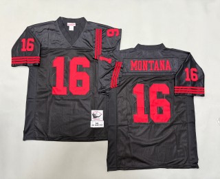 Men's San Francisco 49ers #16 Joe Montana Mitchell & Ness 1989 Throwbacks Authentics Black Jersey