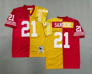 Men's San Francisco 49ers #21 Deion Sanders Mitchell & Ness 1994 Throwbacks Authentics Split Scarlet Gold Jersey