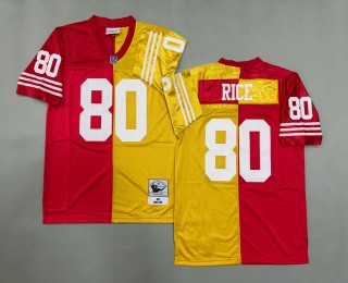 Men's San Francisco 49ers #80 Jerry Rice Mitchell & Ness 1994 Throwbacks Authentics Split Scarlet Gold Jersey