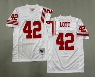 Men's San Francisco 49ers #42 Ronnie Lott Mitchell & Ness 1990 Throwbacks Authentics White Jersey