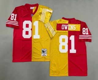 Men's San Francisco 49ers #81 Terrell Owens Mitchell & Ness 1996 Throwbacks Authentics Split Scarlet Gold Jersey