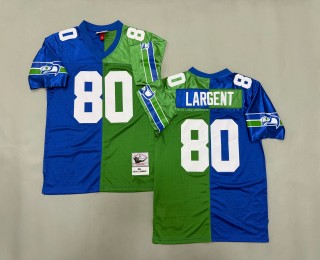 Men's Seattle Seahawks #80 Steve Largent 1985 Throwbacks Authentics Mitchell & Ness NFL Jersey Green Royal Split