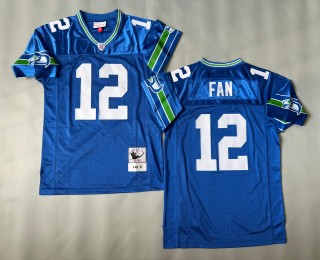 Men's Seattle Seahawks #12 FAN Royal Throwbacks Authentics Mitchell & Ness NFL Jersey