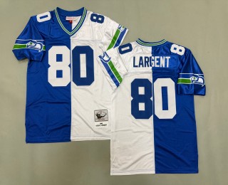 Men's Seattle Seahawks #80 Steve Largent 1985 Throwbacks Authentics Mitchell & Ness NFL Jersey White Royal Split