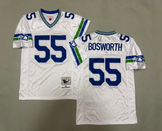 Men's Seattle Seahawks #55 Brian Bosworth White 1987 Throwbacks Authentics Mitchell & Ness NFL Jersey