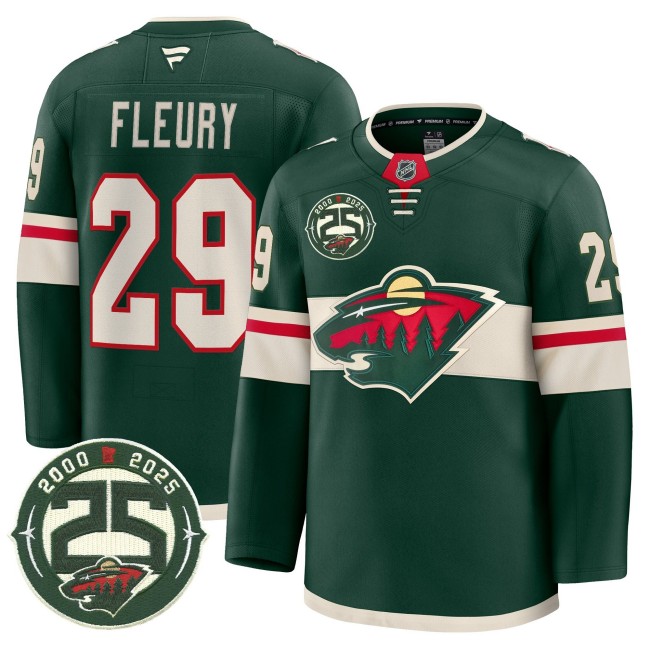 Men's Minnesota Wild #29 Andre Fleury 25th Anniversary Patch Home Premium Stitched Jersey - Forest Green