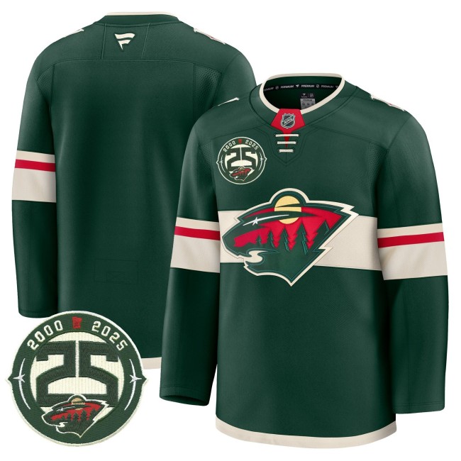Men's Minnesota Wild Blank 25th Anniversary Patch Home Premium Stitched Jersey - Forest Green