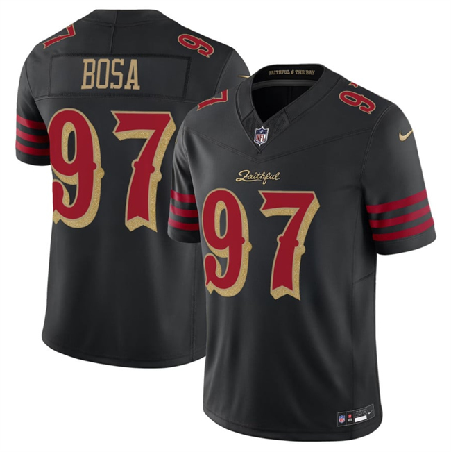 Men's San Francisco 49ers #97 Nick Bosa Black 2025 F.U.S.E. 'Rivalries' Vapor Limited Stitched Football Jersey