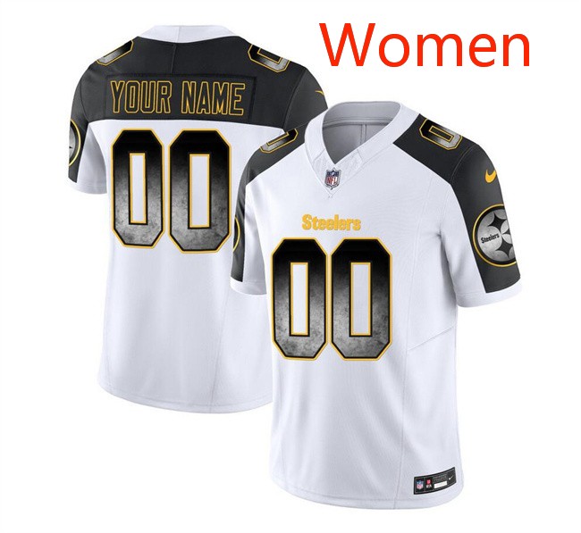 Women's Pittsburgh Steelers Active Player Custom White Black 2023 F.U.S.E. Smoke Vapor Untouchable Limited Stitched Football Jersey(Run Small)