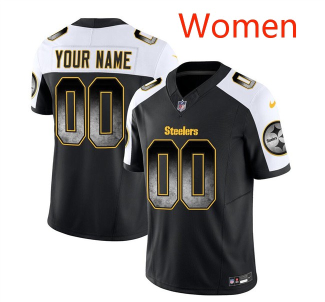 Women's Pittsburgh Steelers Active Player Custom Black White 2023 F.U.S.E. Smoke Vapor Untouchable Limited Stitched Football Jersey(Run Small)