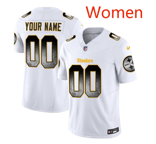 Women's Pittsburgh Steelers Active Player Custom White 2023 F.U.S.E. Smoke Vapor Untouchable Limited Stitched Football Jersey(Run Small)