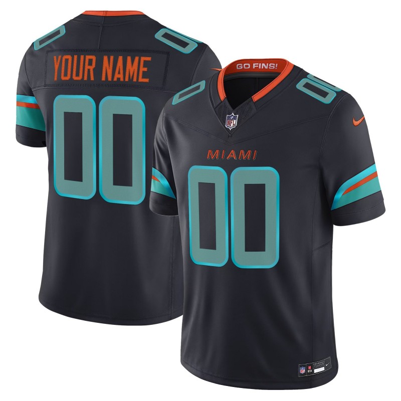 Men's Miami Dolphins Active Player Custom 'Rivalries' Dark Waters 2025 F.U.S.E. Vapor Limited Stitched Football Jersey