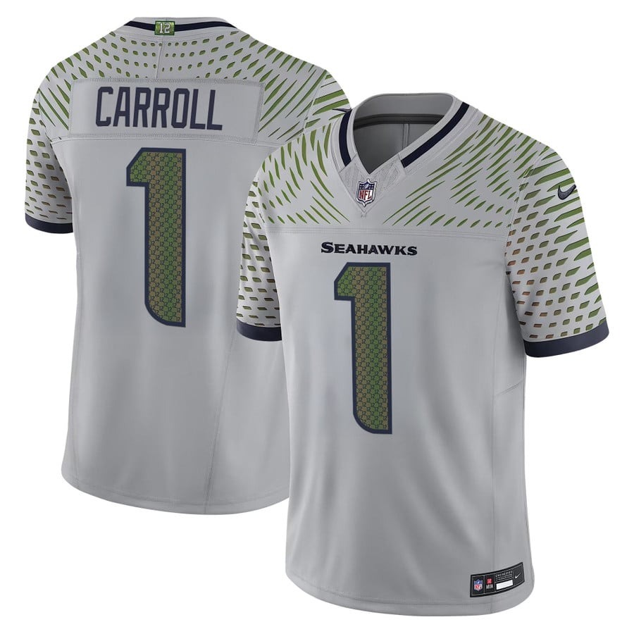 Men's Seattle Seahawks #1 Pete Carroll High-Decibel Zone Nike Rivalries 2025 F.U.S.E. Vapor Limited Jersey