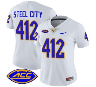 Women's Pittsburgh Panthers 412 Steel City White 2025 Nike Vapor Limited Stitched Football Jersey