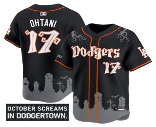 Men's Los Angeles Dodgers #17 Shohei Ohtani Black 2025 'Halloween Edition' Premier Limited Stitched MLB Jersey