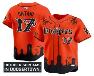 Men's Los Angeles Dodgers #17 Shohei Ohtani Orange 2025 'Halloween Edition' Premier Limited Stitched MLB Jersey
