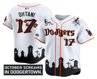 Men's Los Angeles Dodgers #17 Shohei Ohtani White 2025 'Halloween Edition' Premier Limited Stitched MLB Jersey