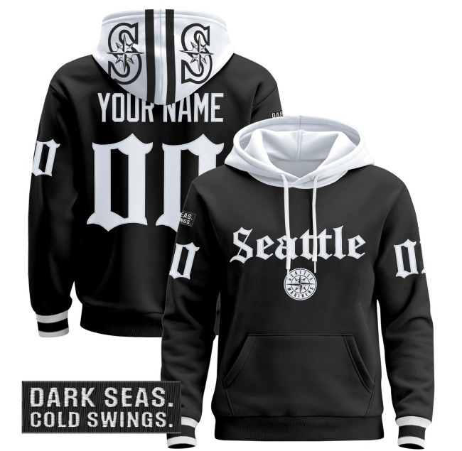 Seattle Mariners Custom Black 2025 'Deep Sea Gothic Edition' Premium Pullover Hoodie - All Stitched