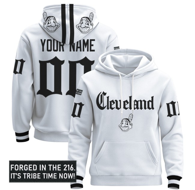 Cleveland Indians Custom White 2025 'Gothic Iron Edition' Premium Pullover Hoodie - All Stitched