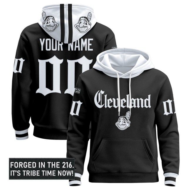 Cleveland Indians Custom Black 2025 'Gothic Iron Edition' Premium Pullover Hoodie - All Stitched