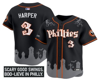 Men's Philadelphia Phillies #3 Bryce Harper Black 2025 'Halloween Spooky Edition' Premier Limited Stitched MLB Jersey