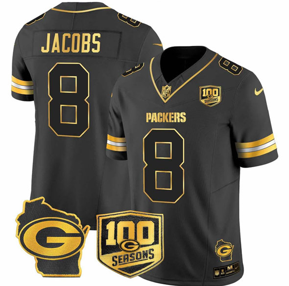 Nike Green Bay Packers Custom Black Gold FUSE 100 Seasons With Home Patch Limited Stitched Football Jersey