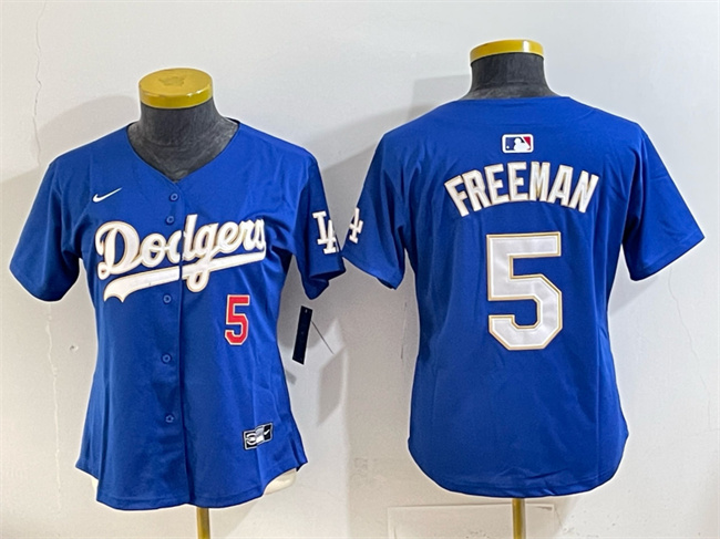 Women's Los Angeles Dodgers #5 Freddie Freeman Royal Gold Limited Stitched Baseball Jersey