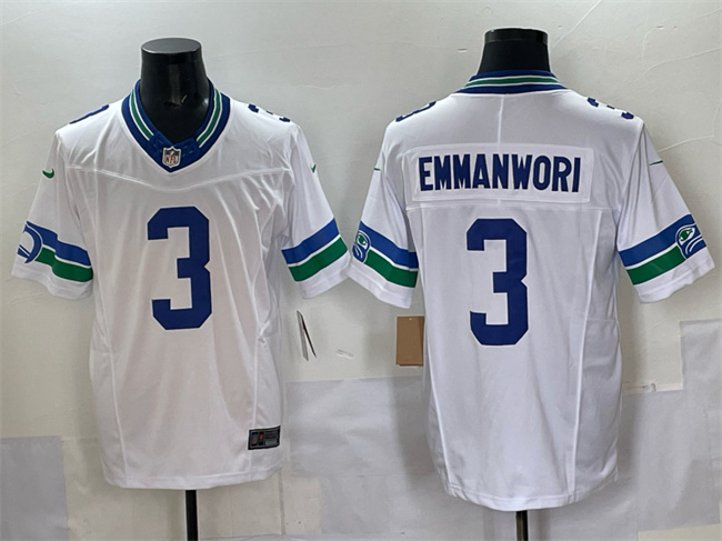 Men's Seattle Seahawks #3 Nick Emmanwori White F.U.S.E Throwback Vapor Limited Stitched Football Jersey