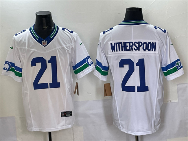 Men's Seattle Seahawks #21 Devon Witherspoon White F.U.S.E Throwback Vapor Limited Stitched Football Jersey