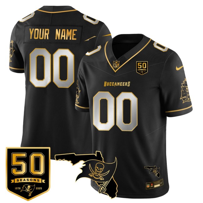 TB Buccaneers Custom Black Gold FUSE Vapor Limited Stitched NFL Jersey - 50th Seasons & FL State Map Patch