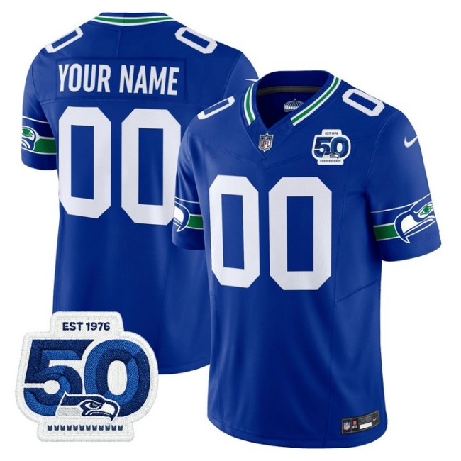 Seattle Seahawks Custom Royal 50th EST 1976 Patch Nike FUSE Vapor Limited Stitched Jersey