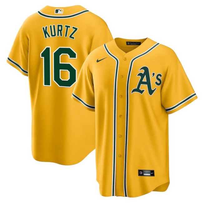 Men's Oakland Athletics #16 Nick Kurtz Yellow Nike Cool Base Stitched Baseball Jersey