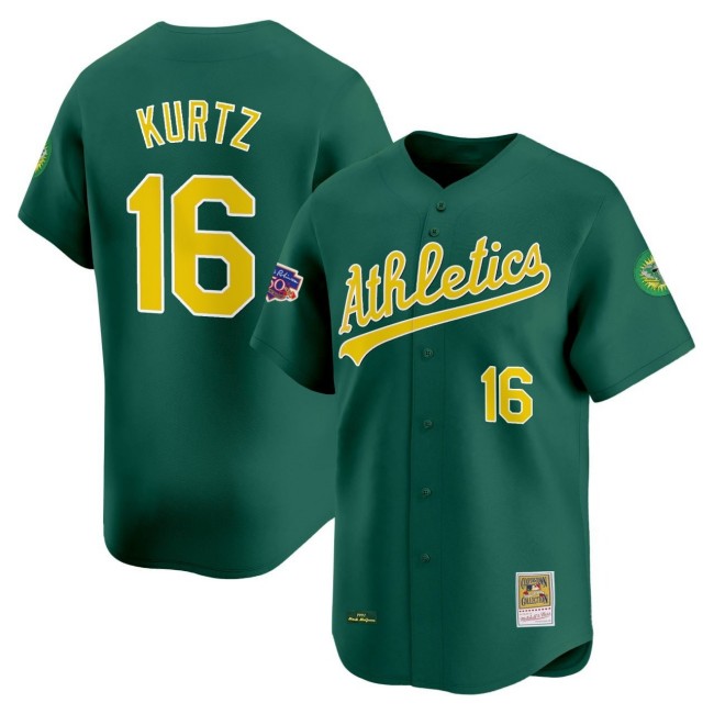 Men's Oakland Athletics #16 Nick Kurtz Kelly Green 1997 Mitchell & Ness Cooperstown Collection With Patch Stitched Baseball Jersey