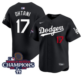 Men's Los Angeles Dodgers #17 Shohei Ohtani Black 2024 WSC Patch Nike Limited Stitched MLB Jersey