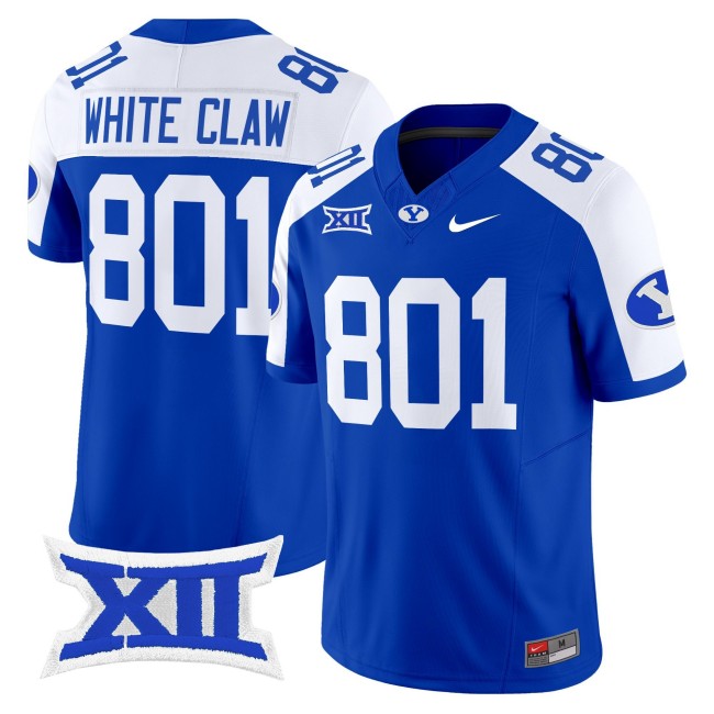 Men's BYU Cougars 801 White Claw Royal White 2025 Nike F.U.S.E. Vapor Limited Stitched Football Jersey